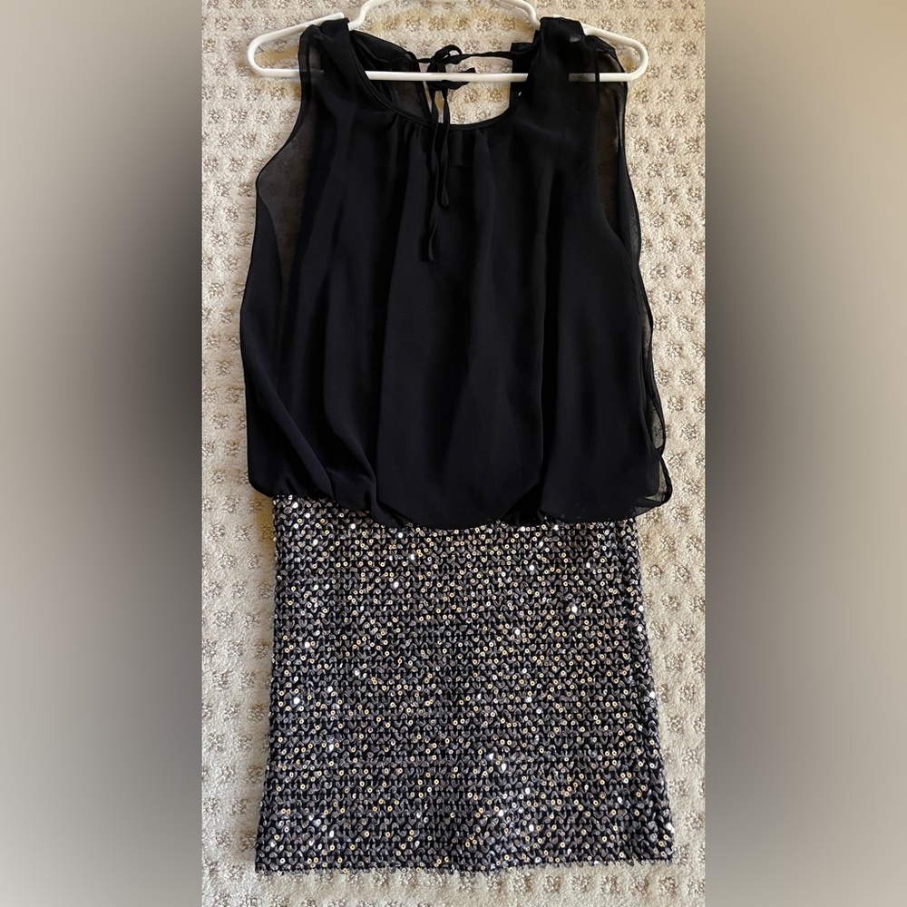 Do & Be Black Cocktail Chiffon Top, Sequin Skirt Dress